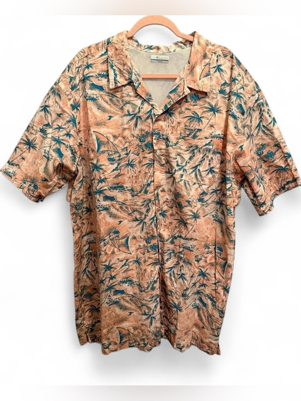 Columbia Men's Orange and Blue Summer Vacation Fishing Shirt 3XL Tall